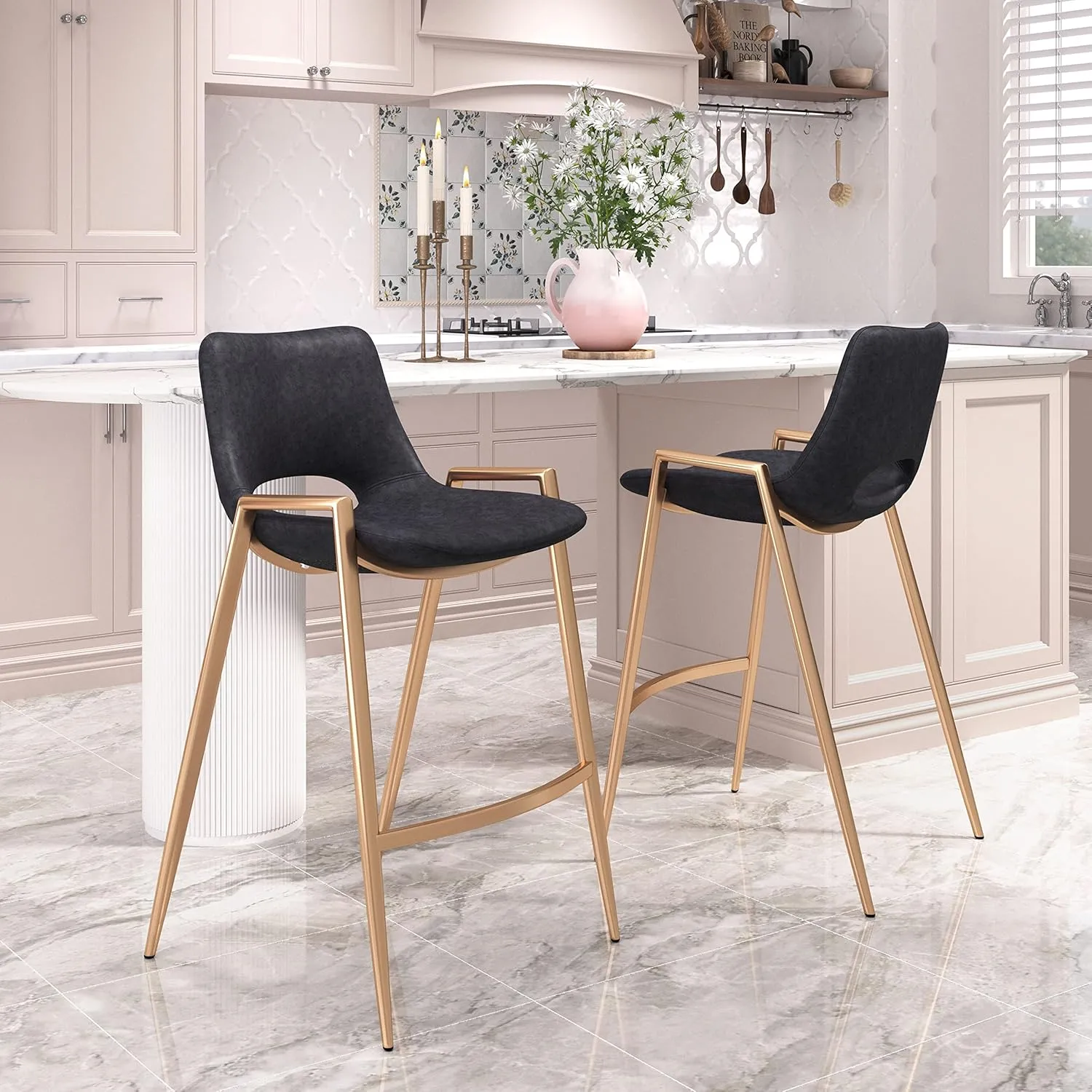 Zuo Modern Counter Chair Set, Black, Gold