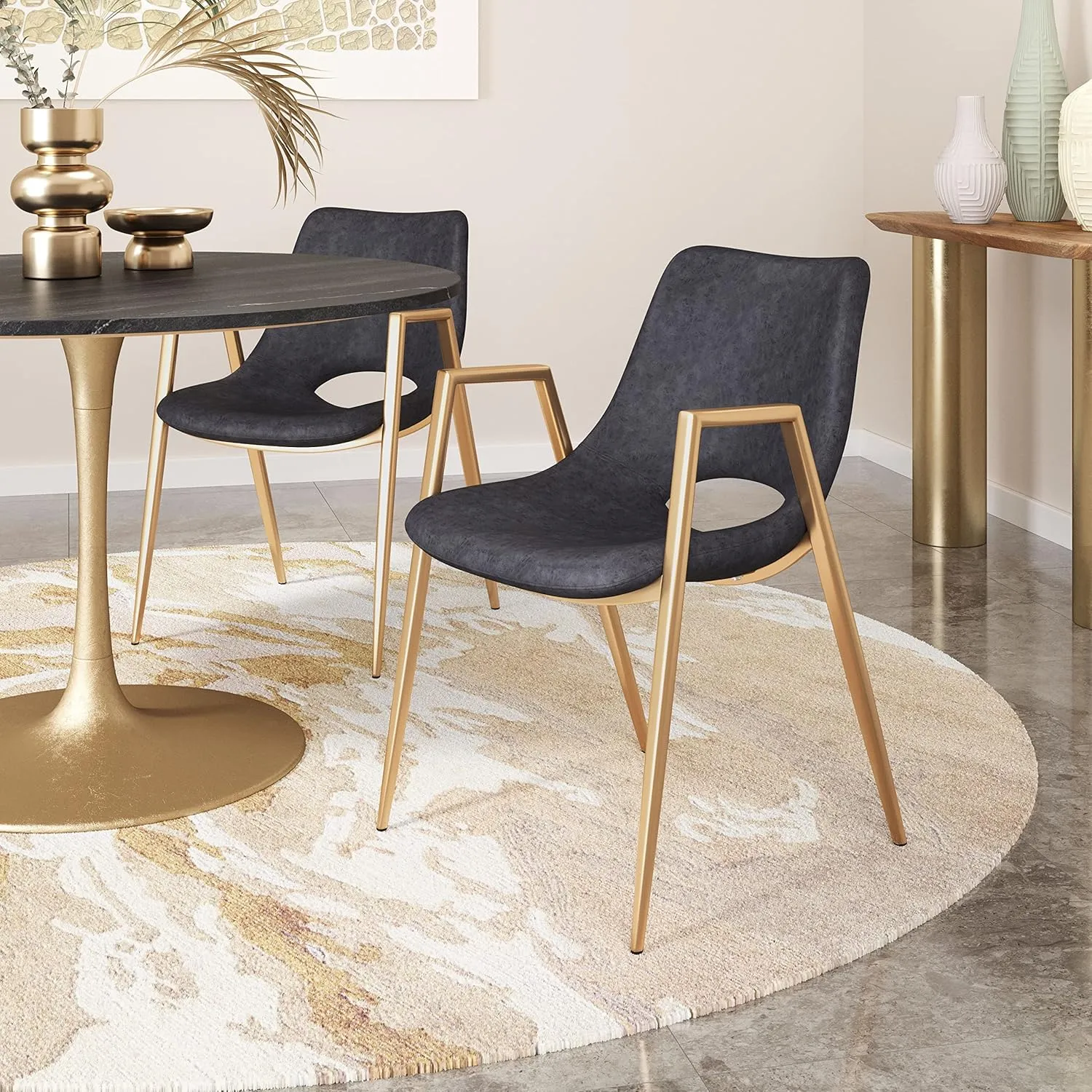 Zuo Modern Desi Dining Chair (Set of 2) Black & Gold